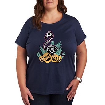 Plus Size Summerween Flamingo Skeleton Graphic Tee