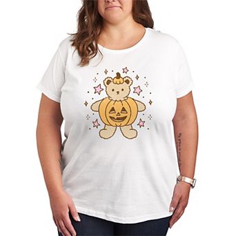 Plus Size Cute Teddy Bear Pumpkin Graphic Tee