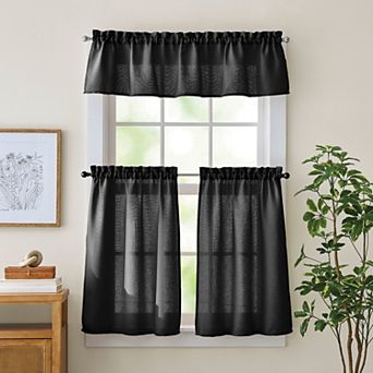 Curtainworks Eldridge Waffle 3 pc Valance & Tiers Set