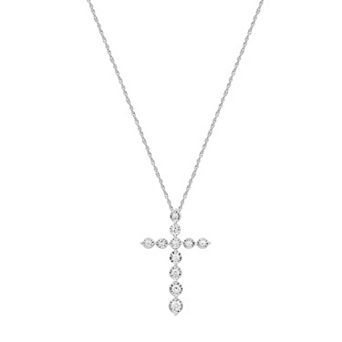 Diamond Essentials 1/4 Carat T.W. Round Lab Grown Diamond Sterling Silver Cross Pendant Necklace