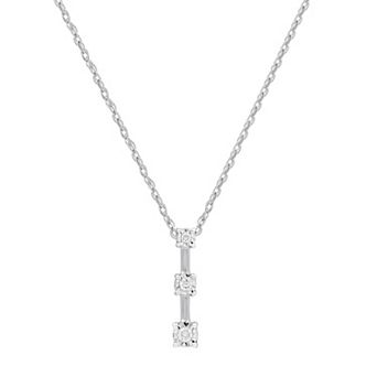 Diamond Essentials Sterling Silver 1/10 Carat T.W. Round Lab Grown Diamond Three Stone Pendant Necklace