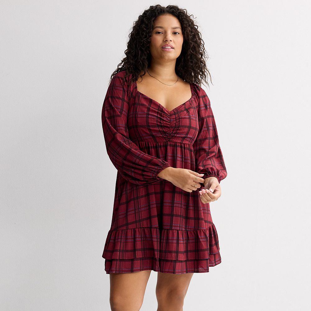 Juniors' Mary & Mo Long Sleeve Cinched Bodice Mini Dress