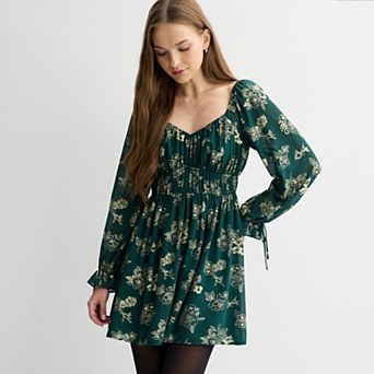 Juniors' Mary & Mo Long Sleeve Gold Foil Mini Dress