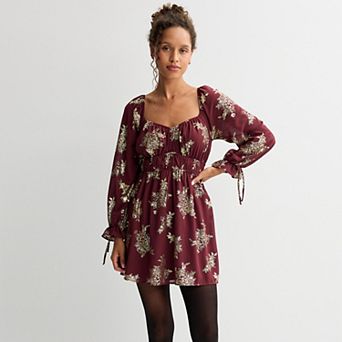 Juniors' Mary & Mo Long Sleeve Gold Foil Mini Dress