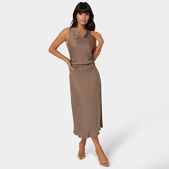 Women's bebe Crepe Satin Cowl Maxi Dress
