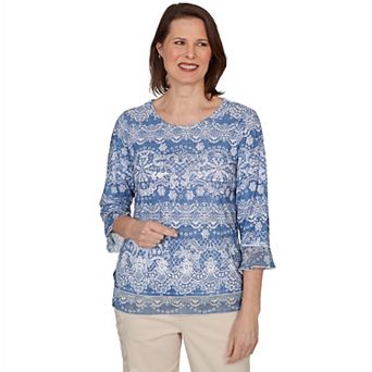 Women's Alfred Dunner Camden Market Lacey Striped Knit Top