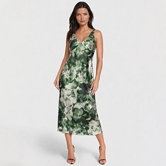 Women's bebe Crepe Satin V-Neck Sleeveless Maxi Dress