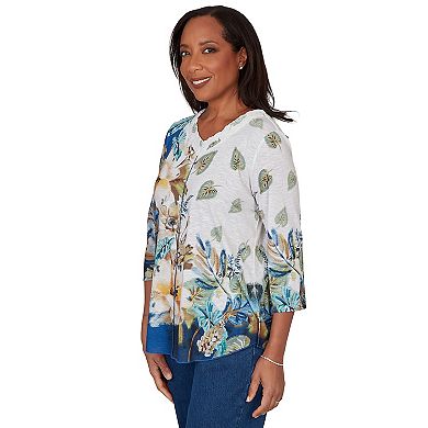 Women's Alfred Dunner Indigo Girls Placed Texture Floral Knit Top