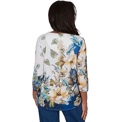 Women's Alfred Dunner Indigo Girls Placed Texture Floral Knit Top