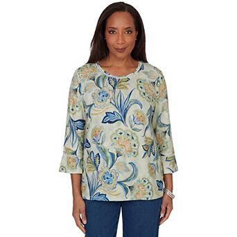 Women's Alfred Dunner Indigo Girls Floral Knit Top with 3/4 Sleeves