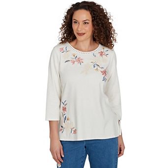 Women's Alfred Dunner Camden Market Crochet Embroidered Floral Knit Top