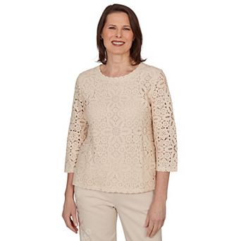 Women's Alfred Dunner Camden Market Floral Crochet Lined Knit Top