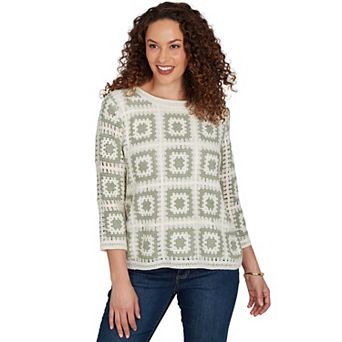 Women's Alfred Dunner Indigo Girls Crochet Squares Top