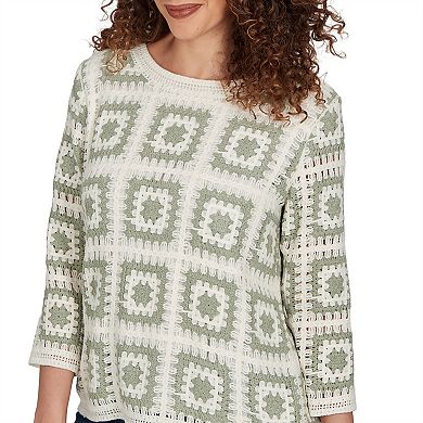 Women's Alfred Dunner Indigo Girls Crochet Squares Top