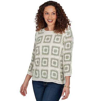 Women's Alfred Dunner Indigo Girls Crochet Squares Top