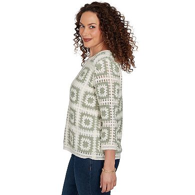 Women's Alfred Dunner Indigo Girls Crochet Squares Top
