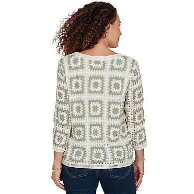 Women's Alfred Dunner Indigo Girls Crochet Squares Top