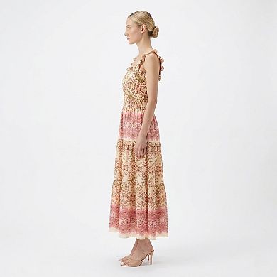 Women's Maison Tara Boho Floral Smocked Maxi Dress with Ruffle Straps