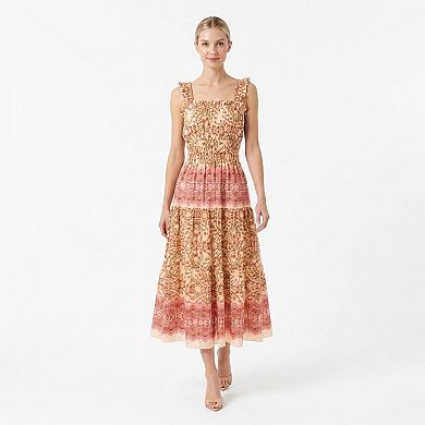 Women's Maison Tara Boho Floral Smocked Maxi Dress with Ruffle Straps
