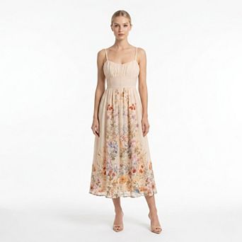 Women's Maison Tara Floral Empire Waist Midi Dress with Spaghetti Straps
