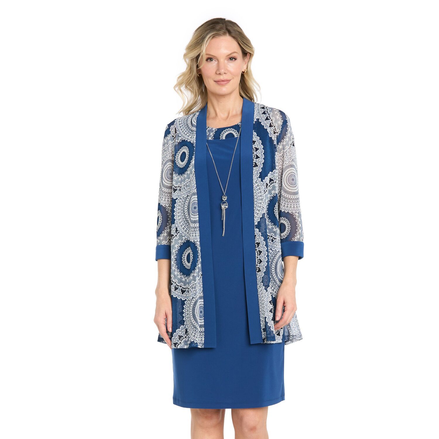 Женские платья R&M Richards 3 pc Puff Print Mesh Jacket & Shift Dress