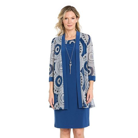 Женские платья R&M Women's R&M Richards 3 pc Puff Print Mesh Jacket & Shift Dress