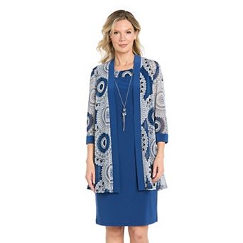 Women's R&M Richards 3 pc Puff Print Mesh Jacket & Shift Dress