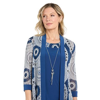 Women's R&M Richards 3-Piece Puff Print Mesh Jacket & Shift Dress