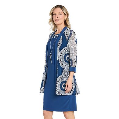 Women's R&M Richards 3-Piece Puff Print Mesh Jacket & Shift Dress