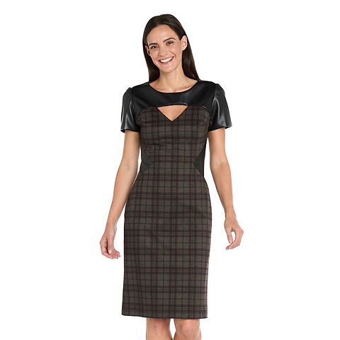 Женские платья R&M Women's R&M Richards Pleather Trimmed Plaid Sheath Dress