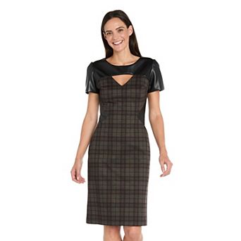 Women's R&M Richards Pleather Trimmed Plaid Sheath Dress