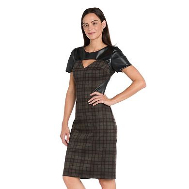 Women's R&M Richards Pleather Trimmed Plaid Sheath Dress