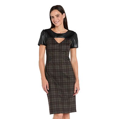 Women's R&M Richards Pleather Trimmed Plaid Sheath Dress