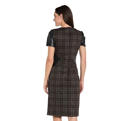 Women's R&M Richards Pleather Trimmed Plaid Sheath Dress