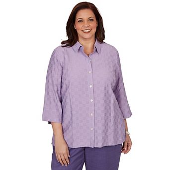Plus Size Alfred Dunner Grand Bazaar Box Textured Button Front Top