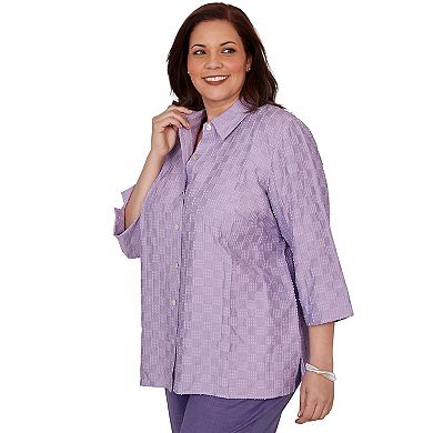 Plus Size Alfred Dunner Grand Bazaar Box Textured Button Front Top