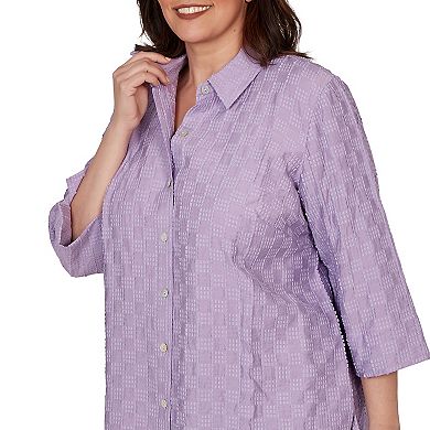 Plus Size Alfred Dunner Grand Bazaar Box Textured Button Front Top