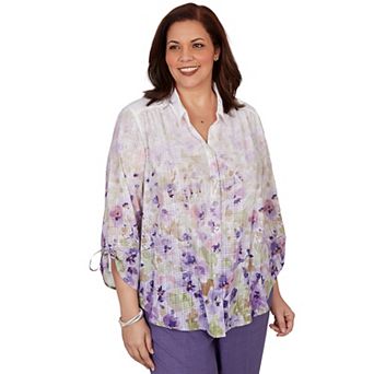 Plus Size Alfred Dunner Grand Bazaar Floral Ombre Button Down Top