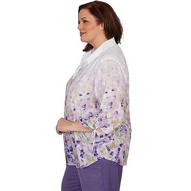 Plus Size Alfred Dunner Grand Bazaar Floral Ombre Button Down Top