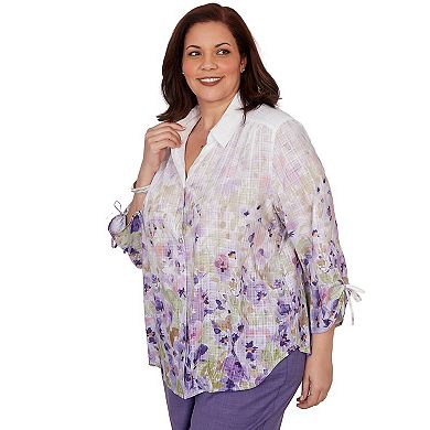 Plus Size Alfred Dunner Grand Bazaar Floral Ombre Button Down Top