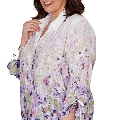 Plus Size Alfred Dunner Grand Bazaar Floral Ombre Button Down Top