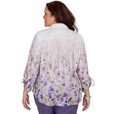 Plus Size Alfred Dunner Grand Bazaar Floral Ombre Button Down Top