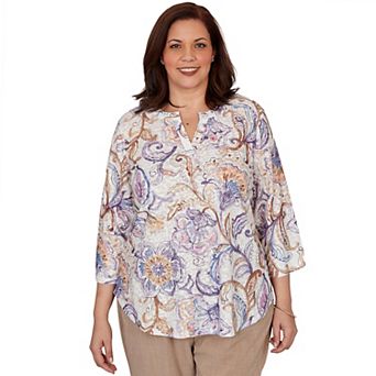 Plus Size Alfred Dunner Grand Bazaar Jacobean Floral Split Neck Top