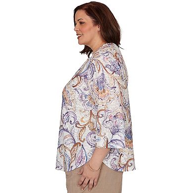 Plus Size Alfred Dunner Grand Bazaar Jacobean Floral Split Neck Top