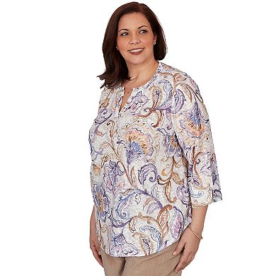 Plus Size Alfred Dunner Grand Bazaar Jacobean Floral Split Neck Top