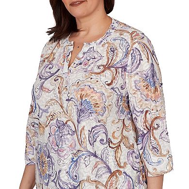Plus Size Alfred Dunner Grand Bazaar Jacobean Floral Split Neck Top