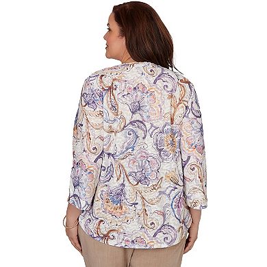 Plus Size Alfred Dunner Grand Bazaar Jacobean Floral Split Neck Top