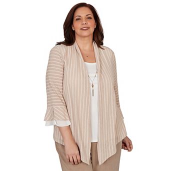 Plus Size Alfred Dunner Grand Bazaar Vertical Stripe Two in One Top with Necklace