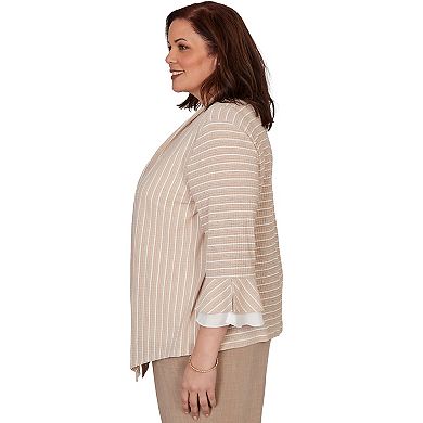 Plus Size Alfred Dunner Grand Bazaar Vertical Stripe Two in One Top with Necklace