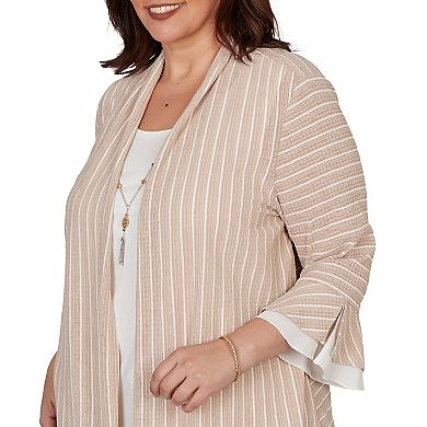 Plus Size Alfred Dunner Grand Bazaar Vertical Stripe Two in One Top with Necklace